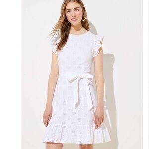 LOFT White Eyelet Tie-Waist Mini Dress
